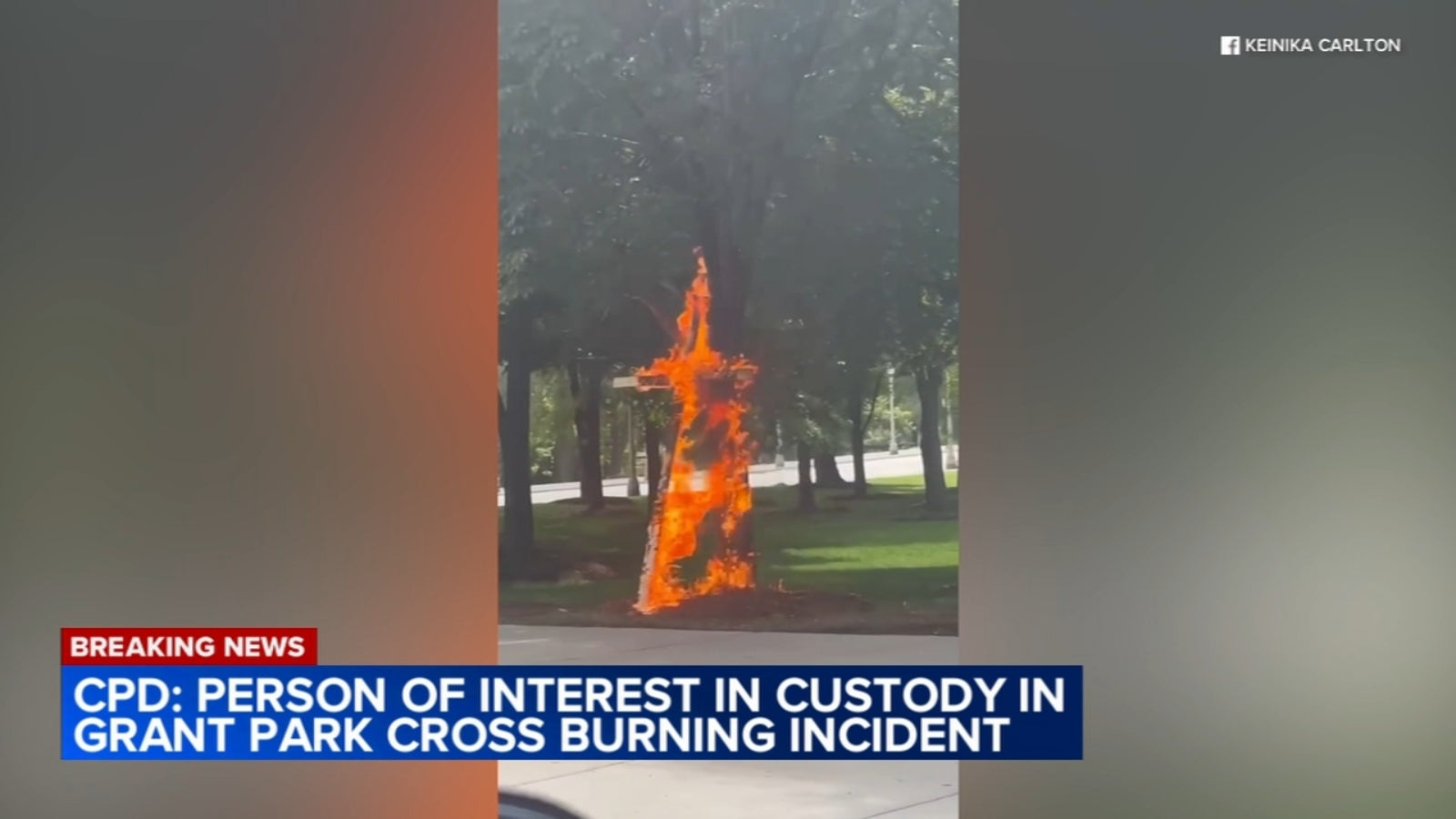 Suspect charged with hate crime, arson for burning cross in Grant Park, Chicago police say