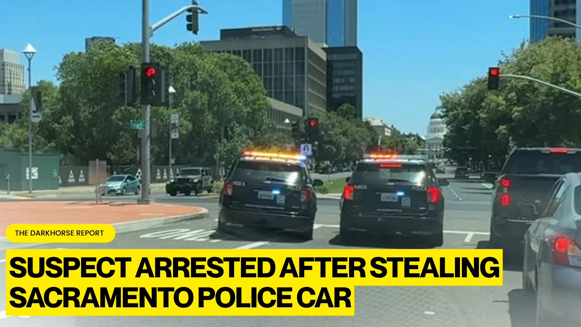 SUSPECT ARRESTED AFTER STEALING SACRAMENTO POLICE PATROL VEHICLE AND LEADING OFFICERS ON HIGH-SPEED CHASE ENDING NEAR LODI