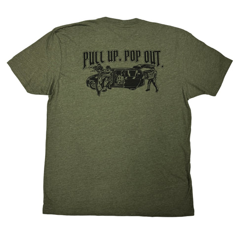 The DH MINIVAN PULL UP. POP OUT. V4 Tee (OD GREEN)